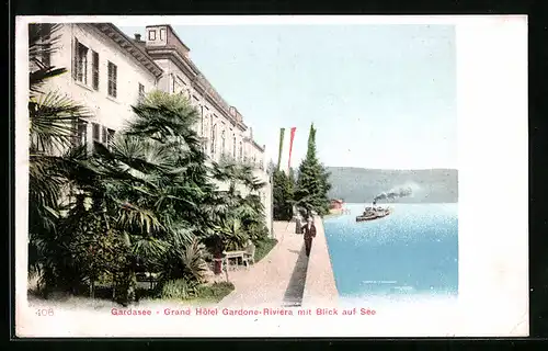 AK Gardone Riviera, Grand Hotel mit Blick auf den See