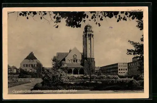 AK Oppeln, Strassburgplatz mit Peter-Paul-Kirche