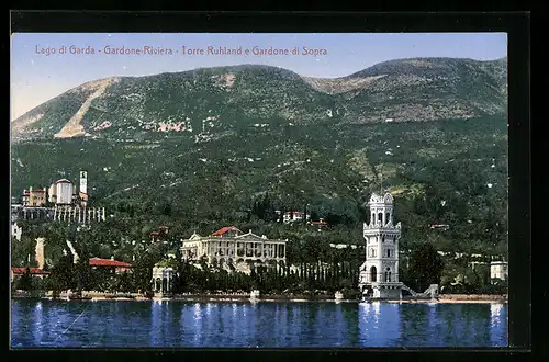AK Gardone-Riviera /Lago di Garda, Torre Ruhland e Gardone di Sopra