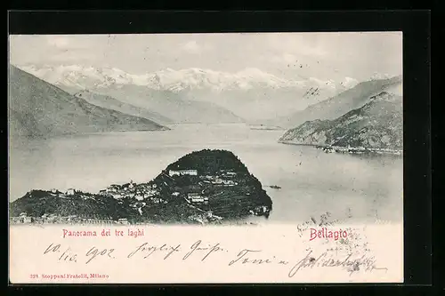 AK Bellagio, Panorama dei tre laghi, Panoramablick auf den See mit Umland