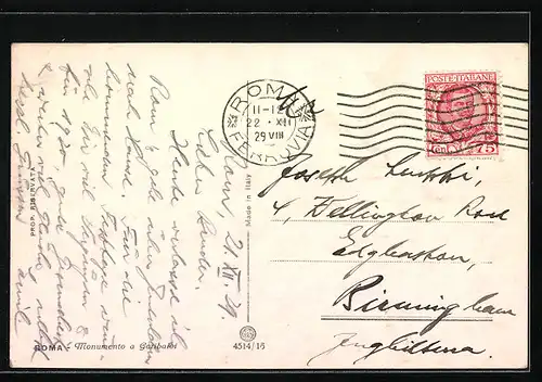 AK Roma, Monumento a Garibaldi