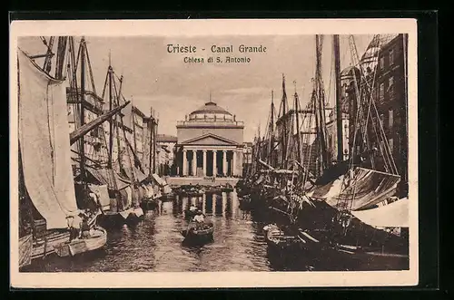 AK Trieste / Triest, Canal Grande, Chiesa di S. Antonio, Segelboote