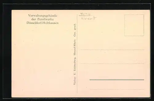 AK Düsseldorf-Holthausen, Blick auf das Verwaltungsgebäude der Persilwerke