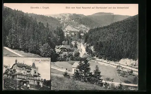 AK Bärenfels i. Erzgeb., Blick vom Hotel Kaiserhof auf Oberkipsdorf und das Weisseritztal