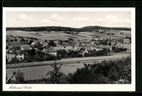 AK Möttlingen /Württ., Ortsansicht mit Feldern aus der Vogelschau