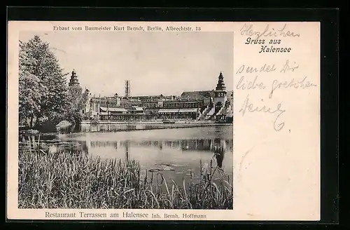 AK Berlin-Halensee, Restaurant Terrassen am Halensee B. Hoffmann, vom See gesehen