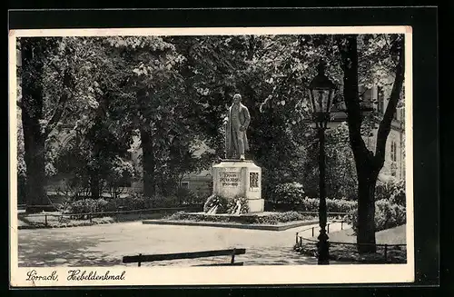 AK Lörrach, Partie im Park mit Hebeldenkmal