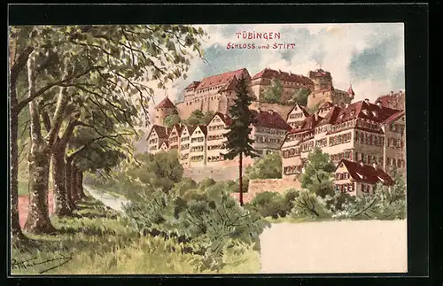 Lithographie Tübingen, Schloss und Stift