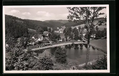 AK Geroldsgrün /Frankenwald, Schwimmbad und Eingang in`s Dürrenwalder Tal