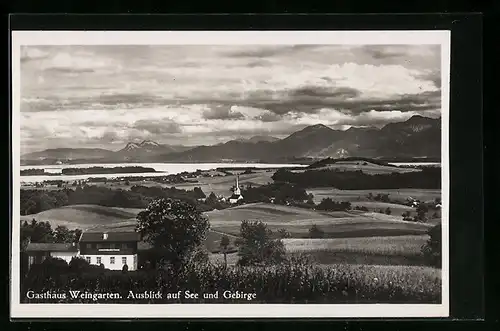 AK Prien, Gasthaus Weingarten, Ausblick auf See und Gebirge