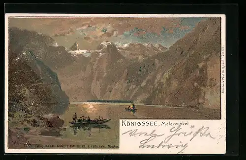 Künstler-AK Königssee, Malerwinkel mit Booten