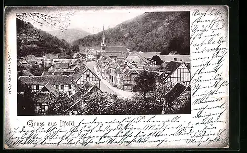 AK Ilfeld, Strassenpartie mit Kirche