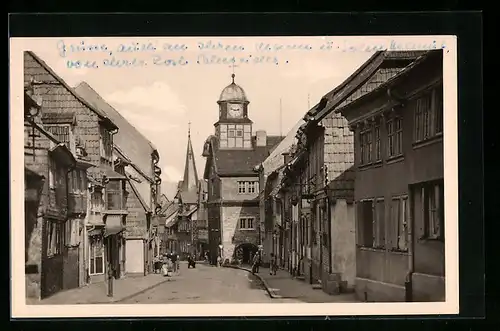 AK Bleicherode /Harz, Maxim-Gorki-Strasse mit Rathaus