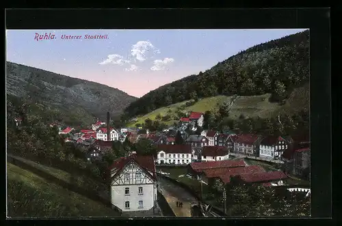 AK Ruhla in Thür., Unterer Stadtteil aus der Vogelschau