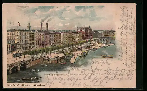 Lithographie Hamburg-Neustadt, Alter Jungfernstieg anch der Renovierung, Neujahrsgruss
