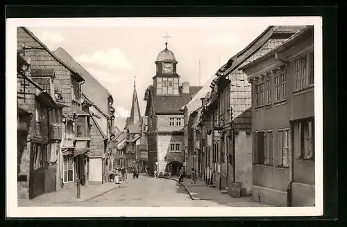 AK Bleicherode /Harz, Maxim-Gorki-Strasse mit Rathaus