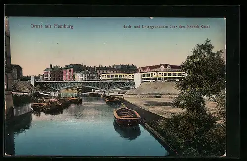 AK Hamburg, Hoch- und Untergrundbahn über den Isebeck-Kanal