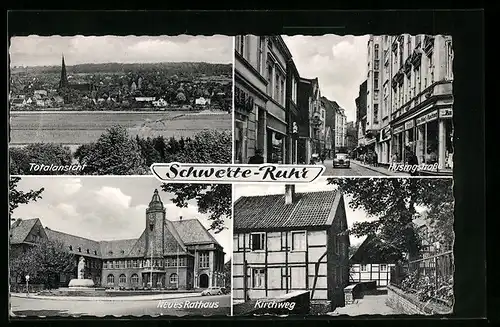 AK Schwerte-Ruhr, Gesamtansicht, Hüsingstrasse, neues Rathaus und Kirchweg