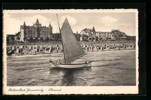 AK Zinnowitz, Ansicht Strand mit Segelboot