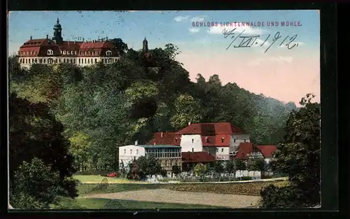 AK Lichtenwalde, Blick auf Schloss und Mühle