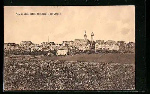 AK Zschadrass bei Colditz, Kgl. Landesanstalt aus der Ferne