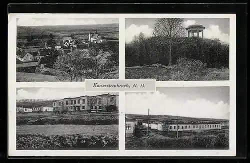 AK Kaisersteinbruch, Partien im Lager, Gloriette, Ortsansicht aus der Vogelschau