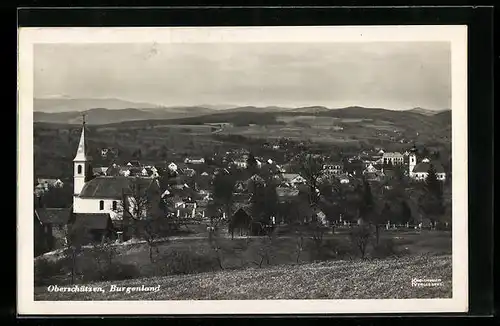 AK Oberschützen /Burgenland, Teilansicht mit Kirche