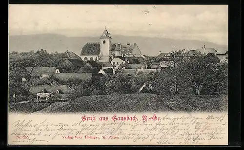 AK Gansbach /N.-Oe., Ortspartie mit Kirche