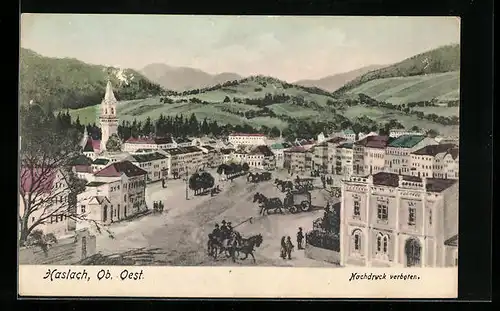 AK Haslach /Ob.-Oest., Ortspartie mit Pferdewägen