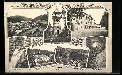 AK Pernitz, Sanatorium Wienerwald, Raimund-Villa, Roseggerwarte