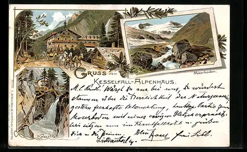 Lithographie Kaprun, Moserboden, Kesselfall-Alpenhaus, Kesselfall