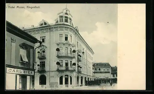 AK Klagenfurt, Strassenpartie mit Hotel Moser