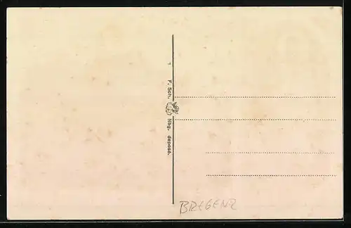 Lithographie Bregenz, Blick zum Gebhardsberg, St. Gebhard