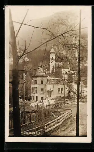 AK Waldegg, Kirche und Villa im Ort