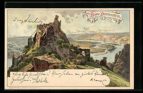 Künstler-AK Ludwig Hans Fischer: Ruine Dürrenstein, Gesamtansicht
