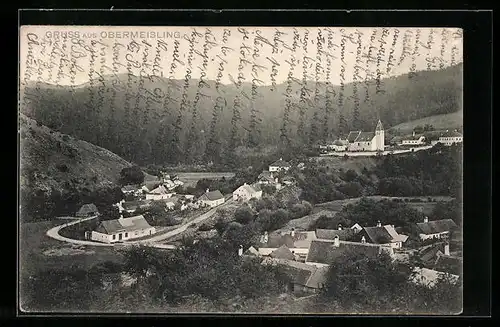 AK Obermeisling, Teilansicht mit Kirche