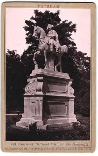 Fotografie Rob. Prager, Berlin, Ansicht Potsdam, Denkmal Friedrich der Grosse in Sanssouci