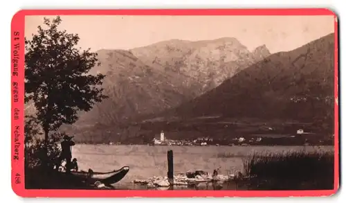 Fotografie Würthle & Spinnhirn, Salzburg, Ansicht St. Wolfgang im Salzkammergut, Seepartie mit Blick zum Ort, Schafberg