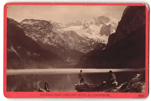 Fotografie Baldi & Würthle, Salzburg, Ansicht Gosau, Ruderboot am Gosausee mit dem Dachstein