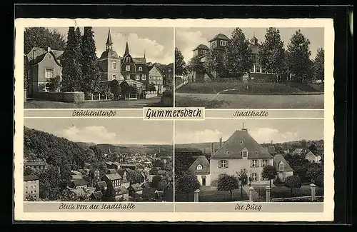 AK Gummersbach, Blick von der Stadthalle, Brückenstrasse, die Burg