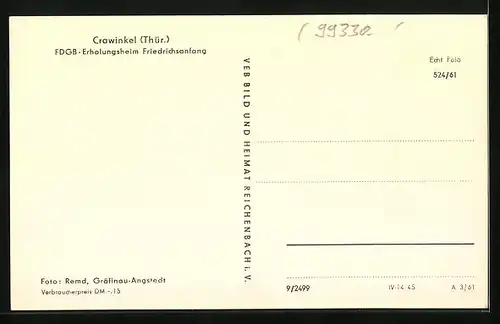 AK Crawinkel /Thür., FDGB-Erholungsheim Friedrichsanfang