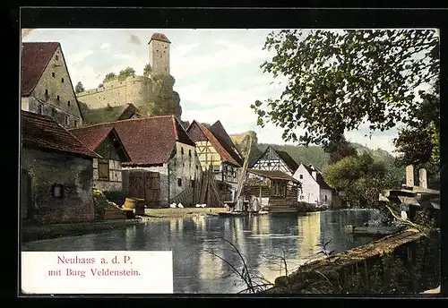 AK Neuhaus a/P, Ortspartie mit Burg Veldenstein