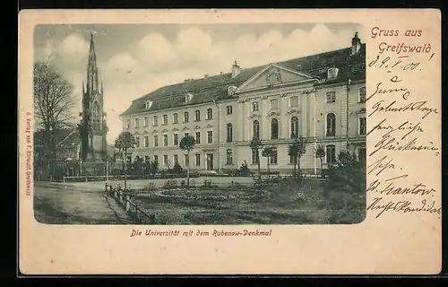 AK Greifswald, Universität mit Rubenow-Denkmal