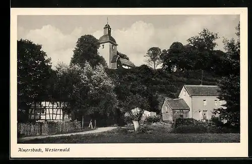 AK Almersbach / Westerwald, Ortspartie mit Kirche