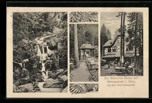 AK Wernigerode i. Harz, Steinerne Renne und Hotel Wasserfall