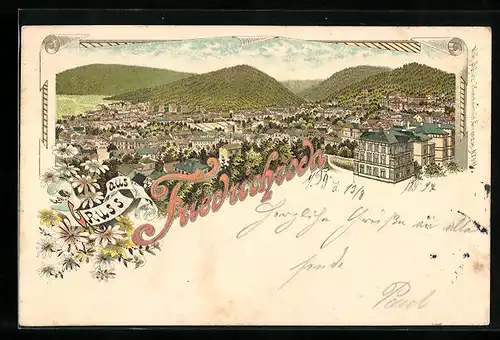 Lithographie Friedrichroda, Gesamtansicht der Stadt