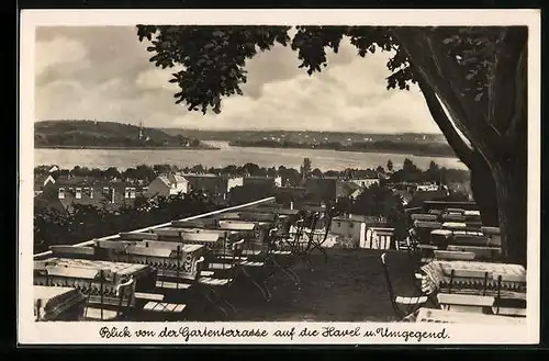 AK Werder, Blick von der Gartenterrasse d. Hotel Gaststätte Bismarckhöhe auf die Havel und Umgebung