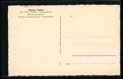 AK Neumünster, Horns Hotel, Direkt am Bahnhof