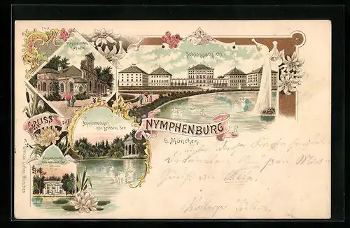 Lithographie München-Nymphenburg, Schloss, Magdalenenkapelle