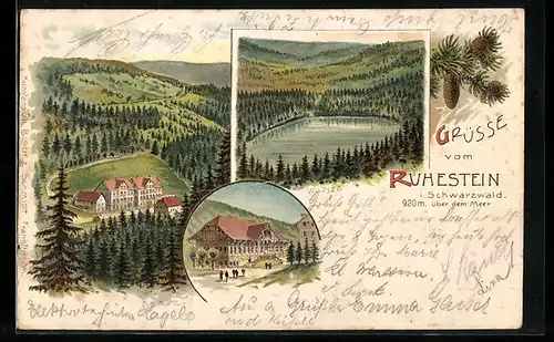 Lithographie Baiersbronn, Hotel Ruhestein im Schwarzwald